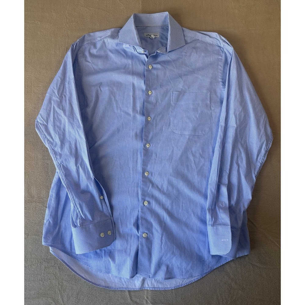 Peter Millar Men's Large Blue Geometric Check Long Sleeve Button Down Shirt